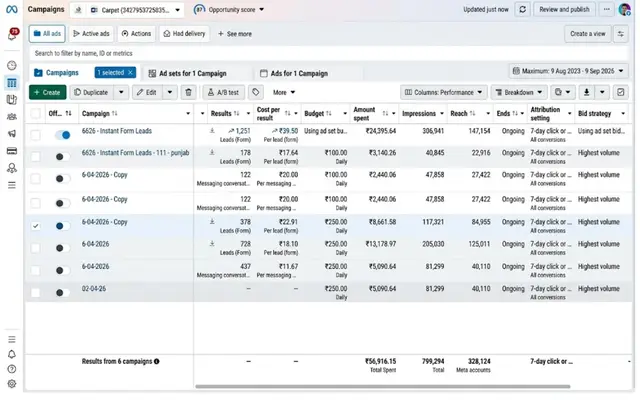 Ads Manager dashboard — 5x to 6x ROAS range (not attributed to any individual) — 2