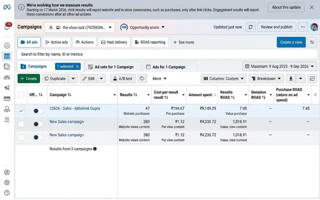 Ads Manager dashboard — 5x to 6x ROAS range (not attributed to any individual) — 1