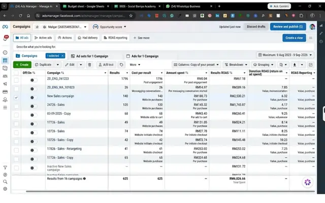 Ads Manager dashboard — 5x to 6x ROAS range (not attributed to any individual) — 5